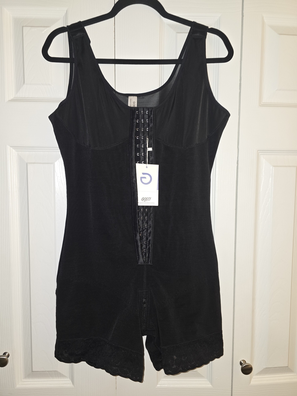 Black Firm-Control Shaping Bodysuit with Front Hook Closure